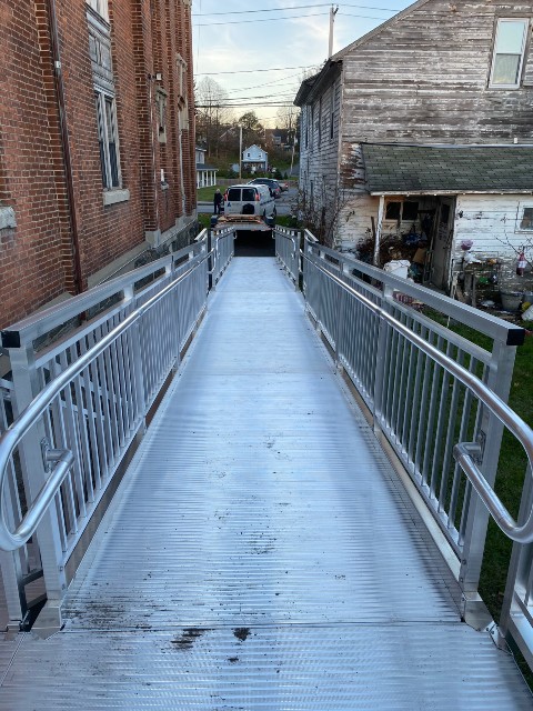 Syracuse-NY-Business-Wheelchair-Ramp-from-Syracuse-Elevator-West-Winfield-New-York-outside-image-of-aluminum-ramp