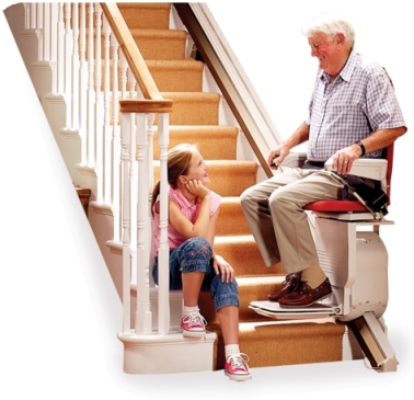 Wheelchair Ramps Near Syracuse Ny Image Of Elderly Man In Stair Lift With Grand Child On Stairs