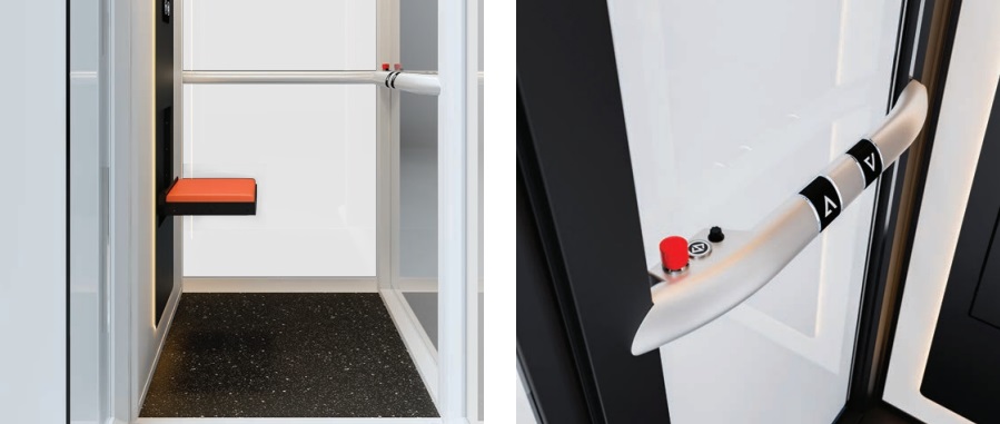 Home Elevators Near Syracuse Ny Image Of Fold Down Seat And Hand Rail With Controls In Residential Elevator
